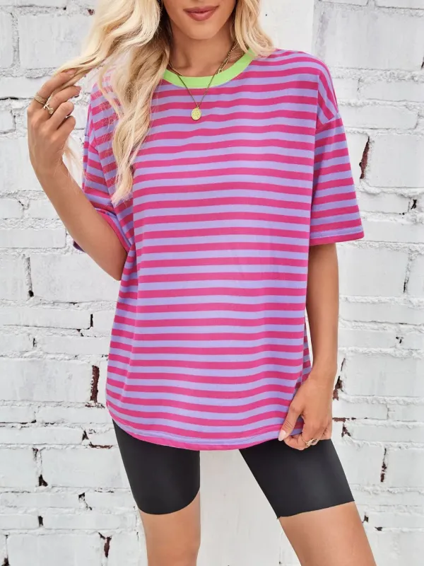 Contrast Striped Round Neck T-Shirt sold by Charming Charlie