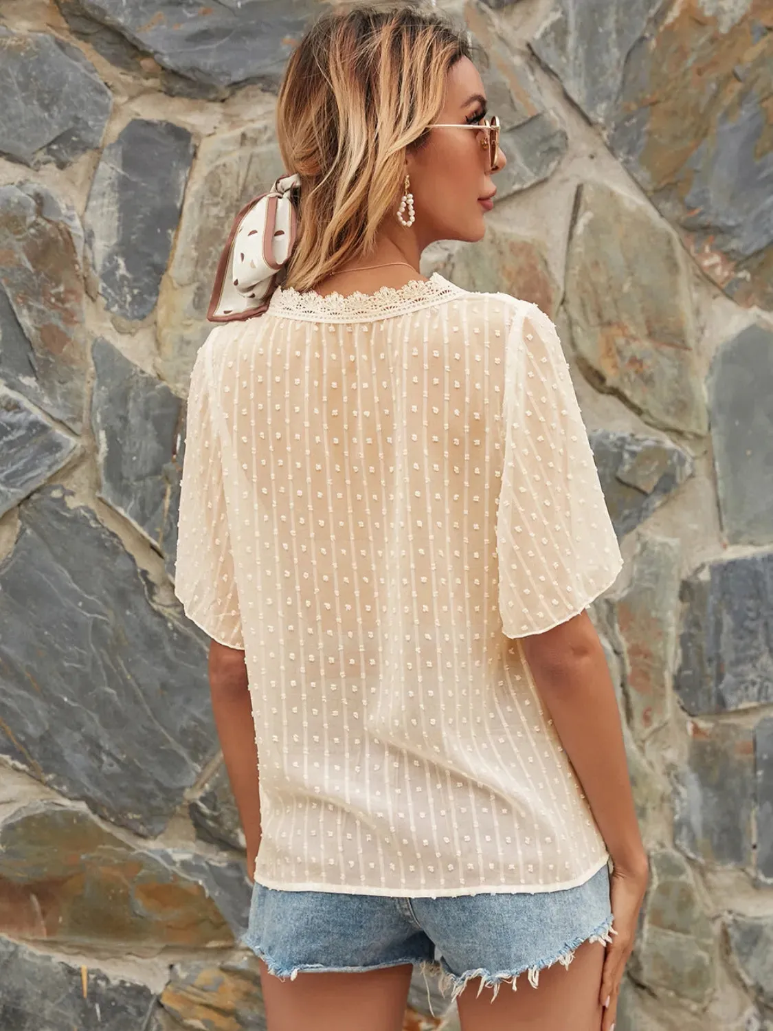 Lace Detail V-Neck Siwss Dot Blouse sold by Charming Charlie product image thumbnail 5