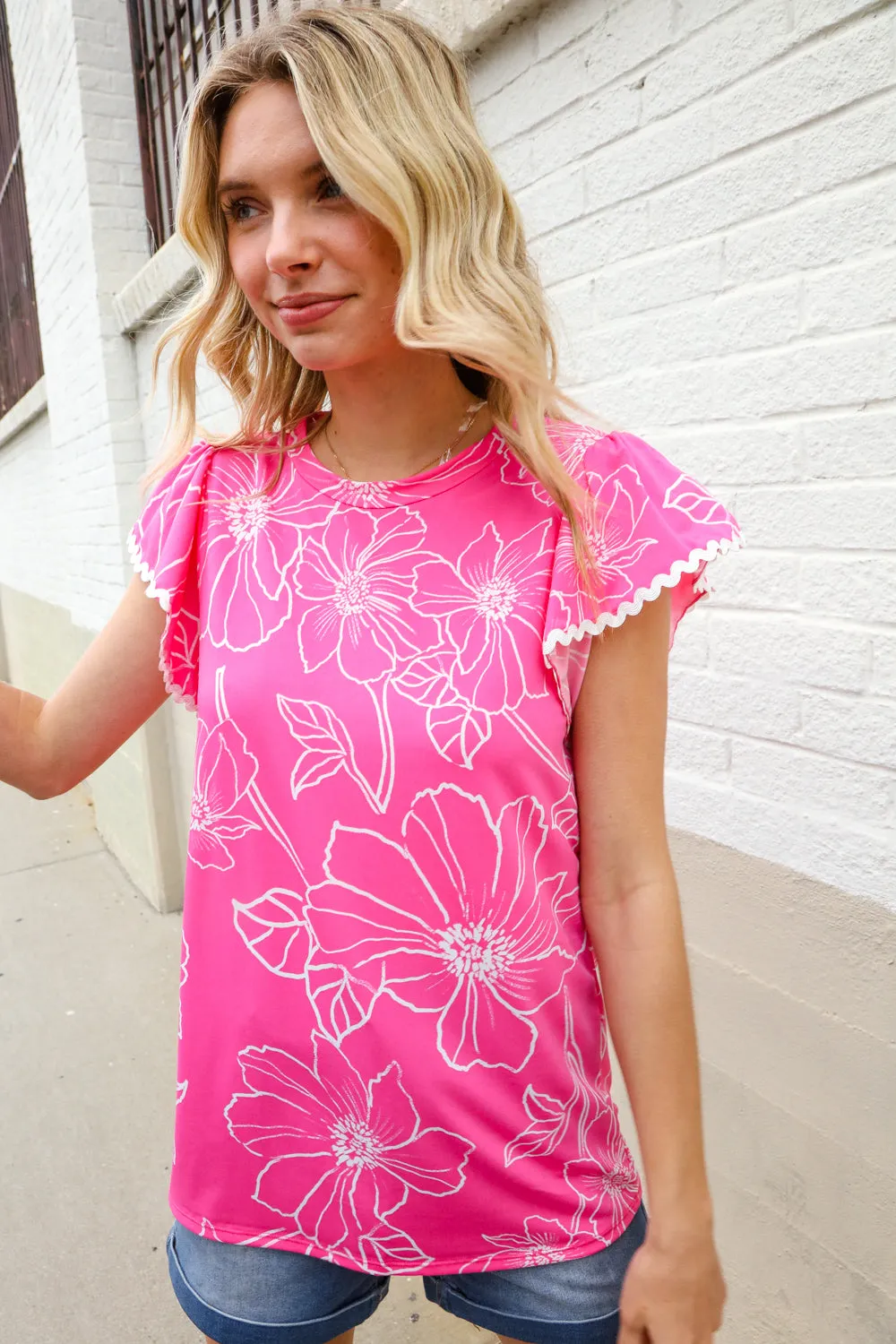 Adorable In Pink Big Floral Print Flutter Sleeve Knit Top sold by Charming Charlie product image thumbnail 5
