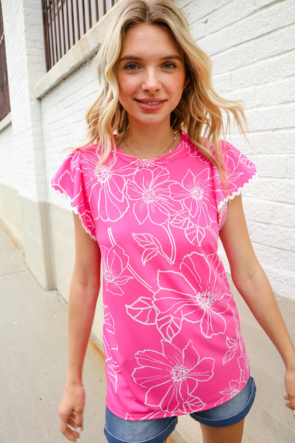 Adorable In Pink Big Floral Print Flutter Sleeve Knit Top sold by Charming Charlie product image thumbnail 4