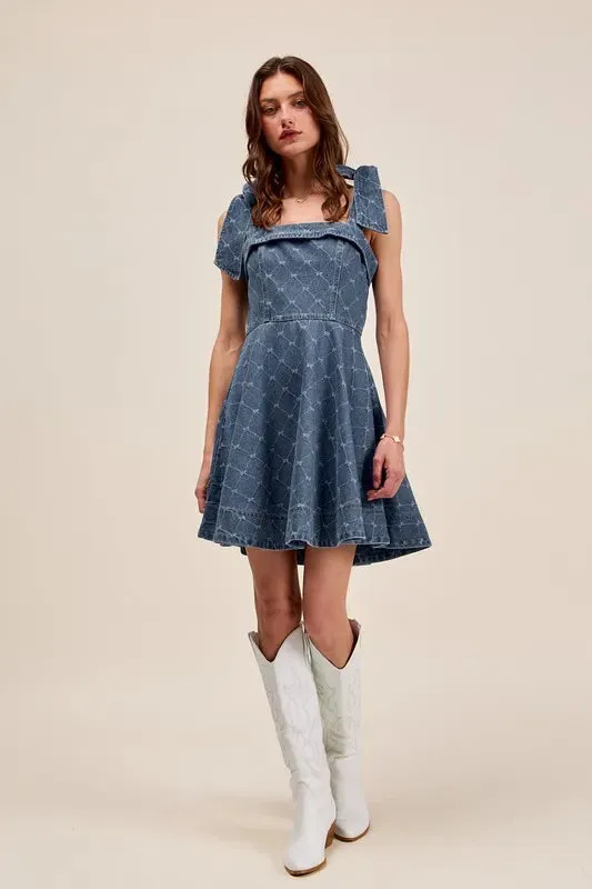 SO ME A Line Fit and Flare Diamond Bow Ribbon Denim Dres sold by Charming Charlie