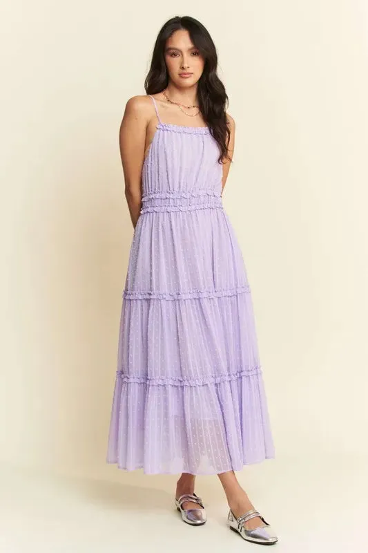 Davi & Dani Texture Swiss Dot Ruffle Square Neck Midi Dress sold by Charming Charlie