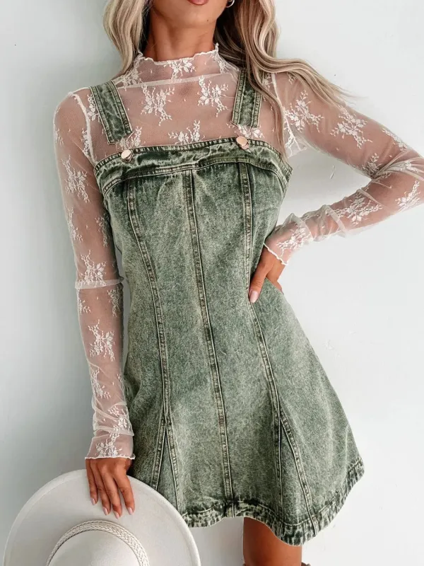Square Neck Wide Strap Denim Dress sold by Charming Charlie