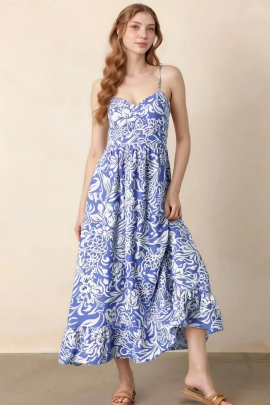 Floral Print Spaghetti Strap High Waist Dress sold by Charming Charlie