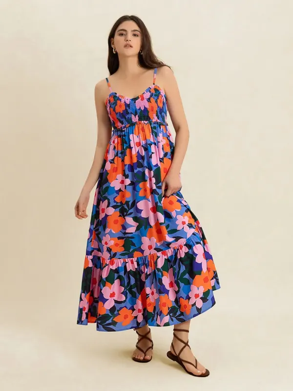 Smocked Back Ruffled Hem Printed Cami Dress sold by Charming Charlie