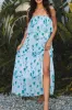 Floral Print Ruffled Side Slit Tube Top Maxi Dress sold by Charming Charlie