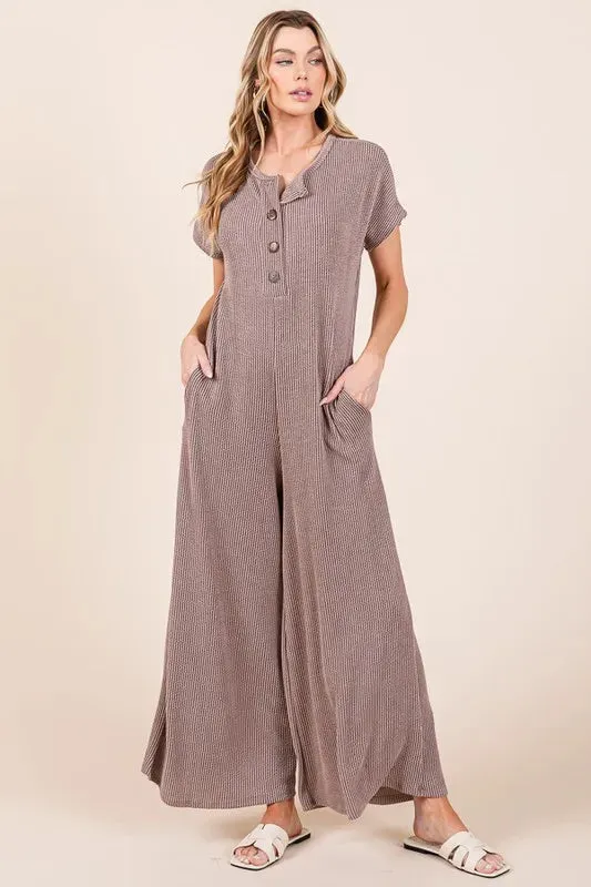 BOMBOM Rib Knit Jumpsuit with Button Detail sold by Charming Charlie product image thumbnail 4