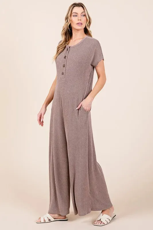 BOMBOM Rib Knit Jumpsuit with Button Detail sold by Charming Charlie product image thumbnail 2