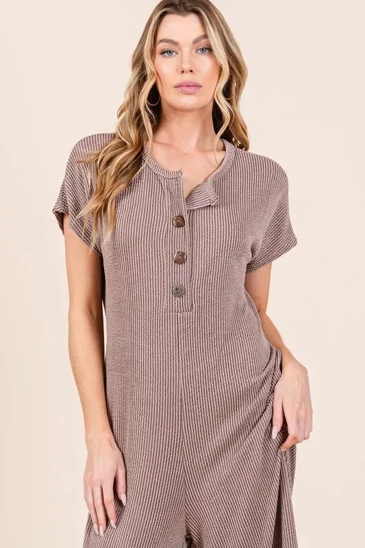 BOMBOM Rib Knit Jumpsuit with Button Detail sold by Charming Charlie product image thumbnail 5