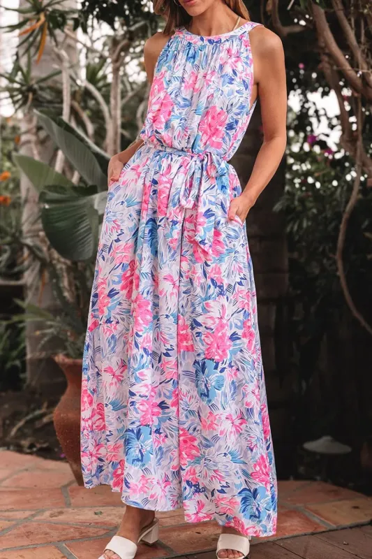 Floral Printed Sleeveless O Neck Knot Waist Dress sold by Charming Charlie