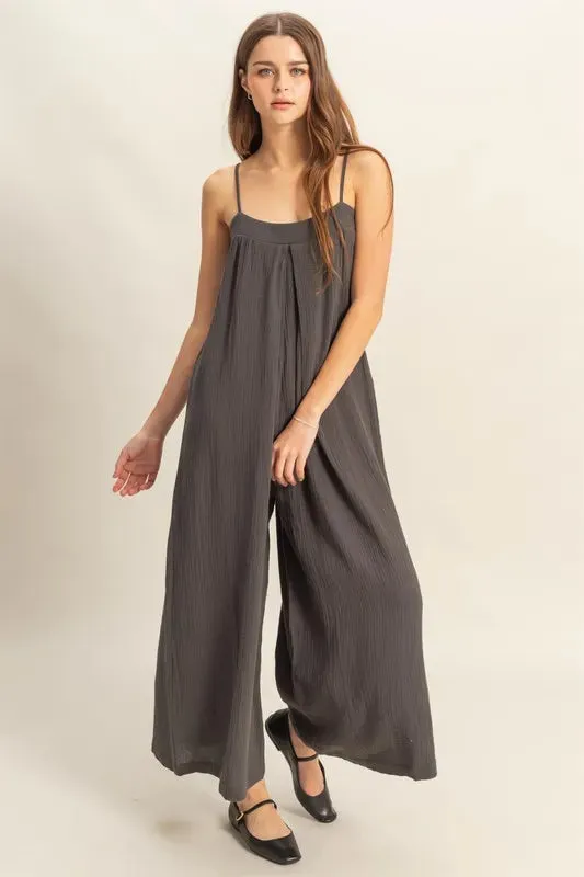 HYFVE Double Gauze Super Flowy Cami Jumpsuit made by Charming Charlie