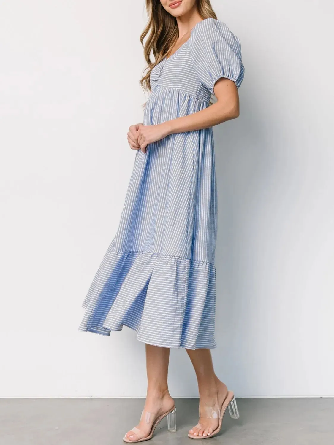 Striped Sweetheart Neck Puff Sleeve Midi Dress sold by Charming Charlie product image thumbnail 4