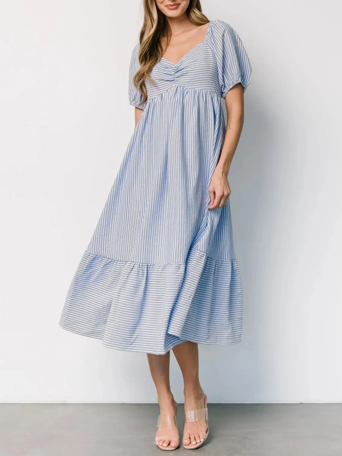 Striped Sweetheart Neck Puff Sleeve Midi Dress sold by Charming Charlie product image thumbnail 3