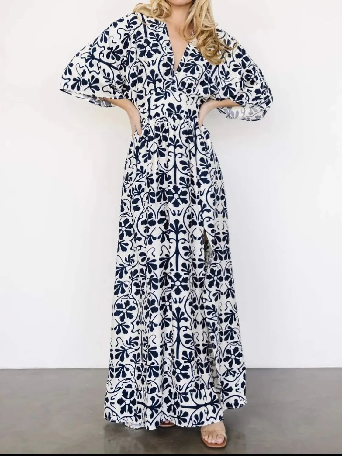 Slit Printed V-Neck Half Sleeve Dress sold by Charming Charlie product image thumbnail 3