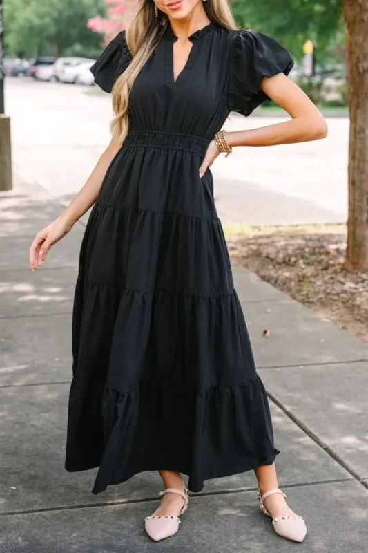 Notched Short Puff Sleeve Dress sold by Charming Charlie