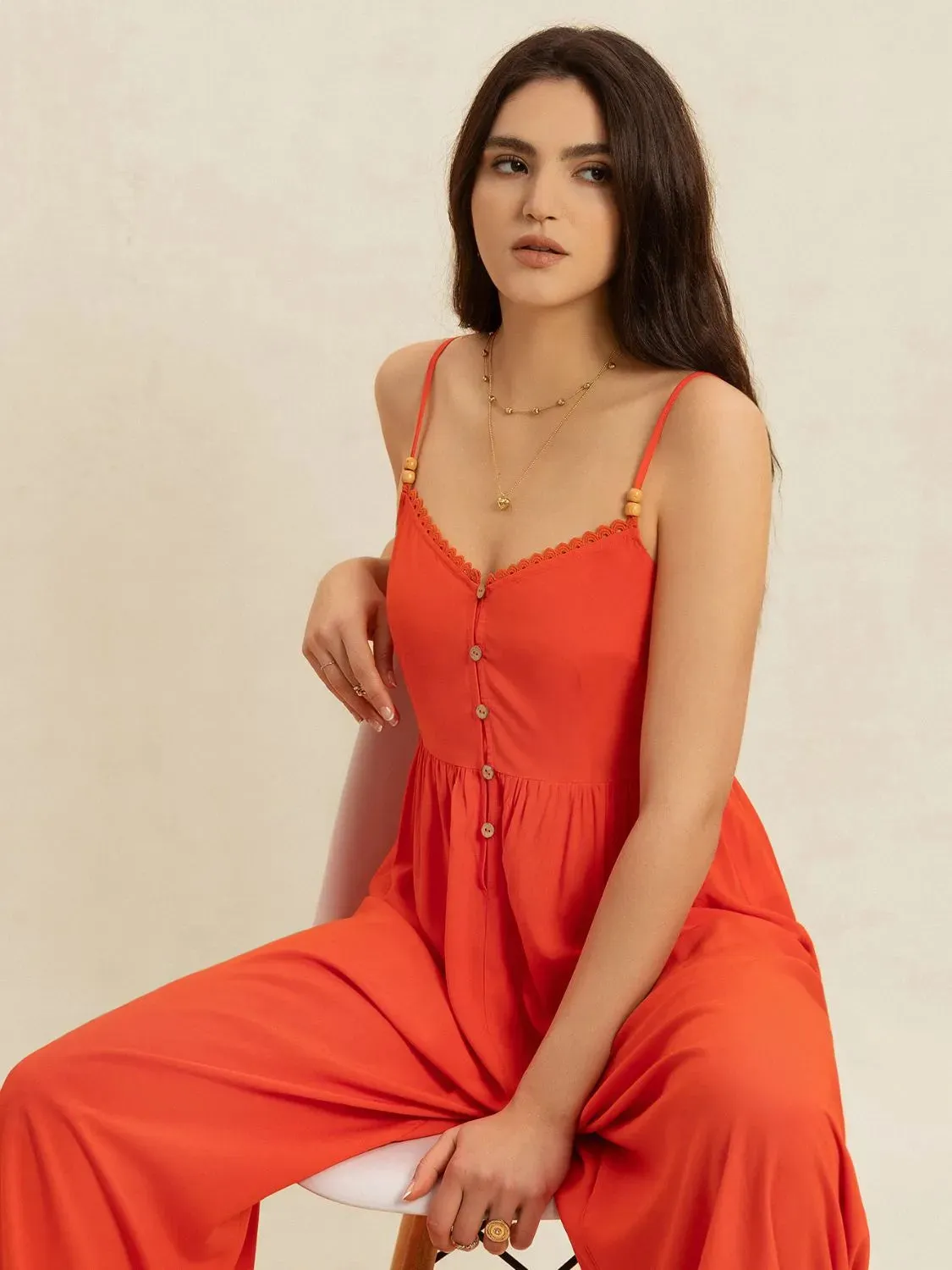 V-Neck Spaghetti Strap Jumpsuit sold by Charming Charlie product image thumbnail 4
