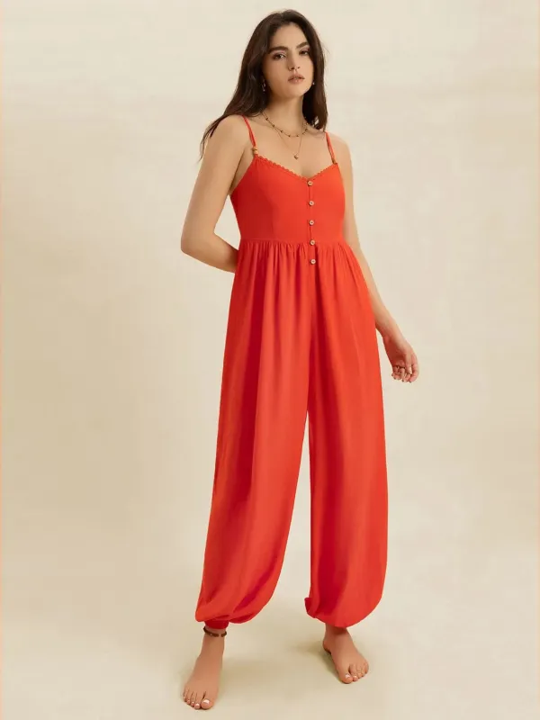 V-Neck Spaghetti Strap Jumpsuit sold by Charming Charlie