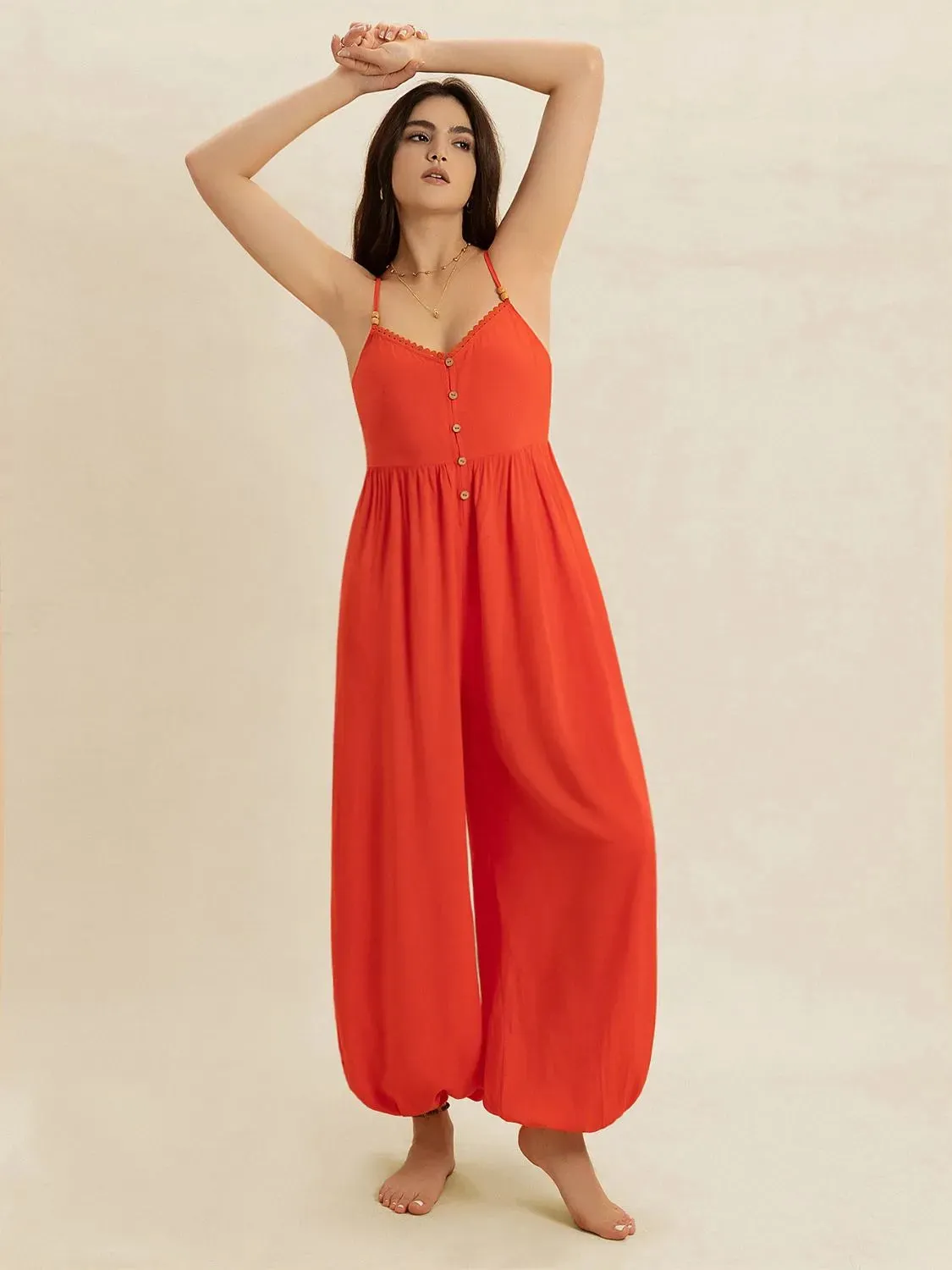 V-Neck Spaghetti Strap Jumpsuit sold by Charming Charlie product image thumbnail 3