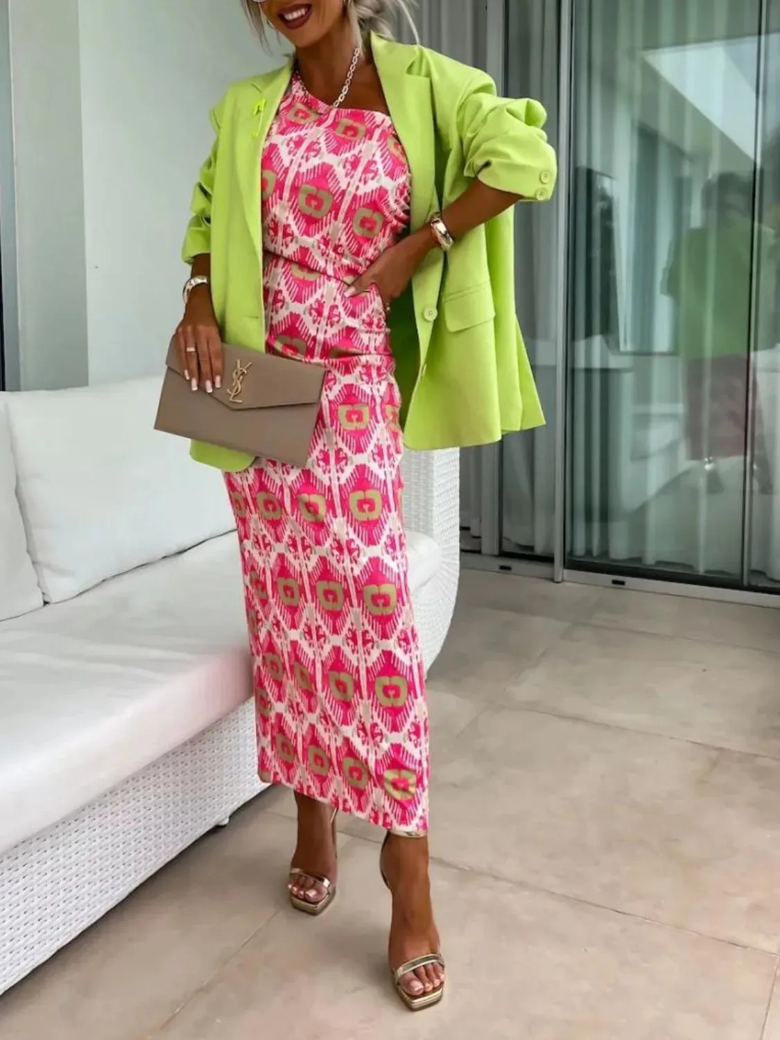 Slit Printed Single Shoulder Midi Dress sold by Charming Charlie product image thumbnail 4