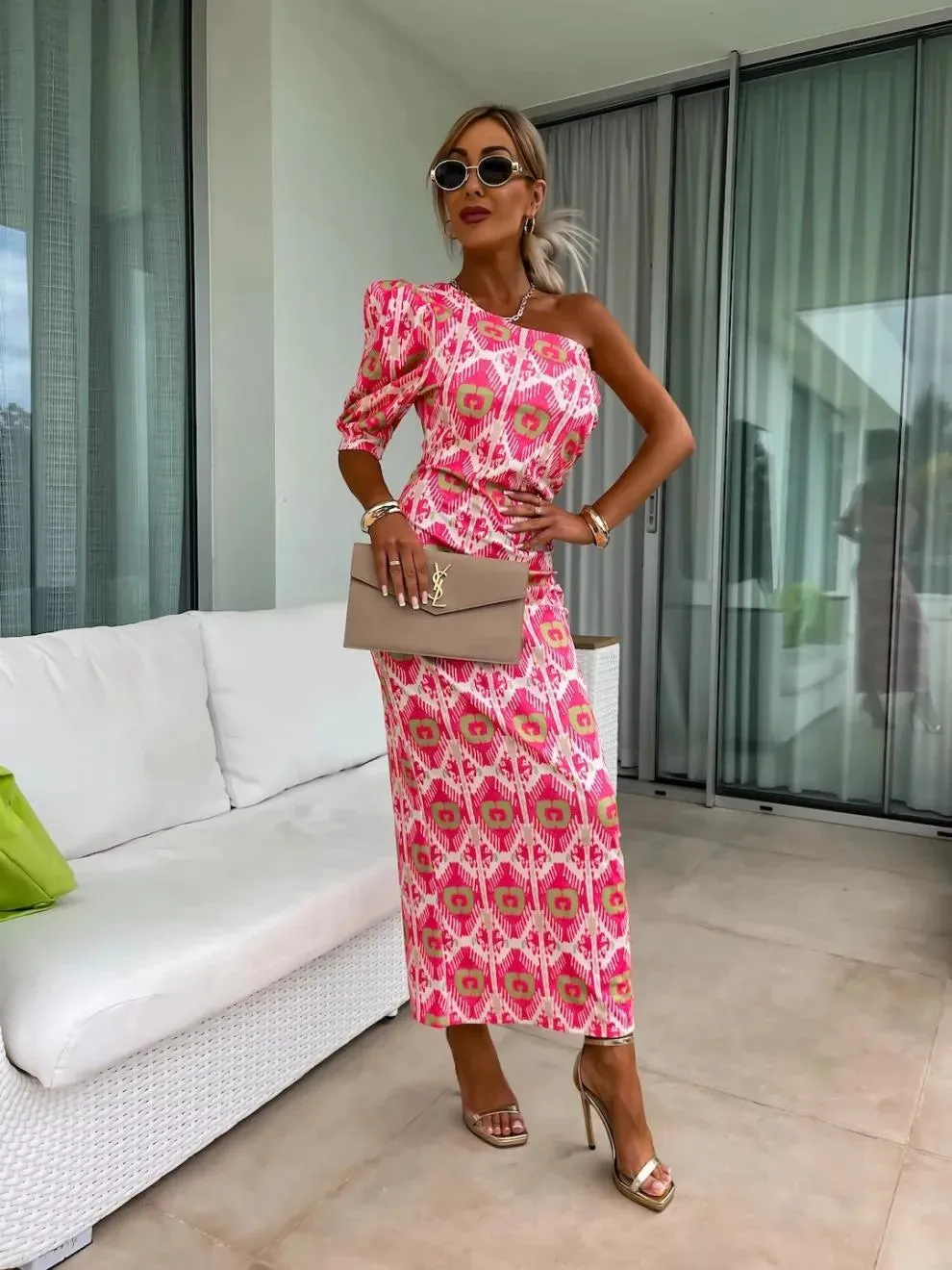 Slit Printed Single Shoulder Midi Dress sold by Charming Charlie product image thumbnail 5