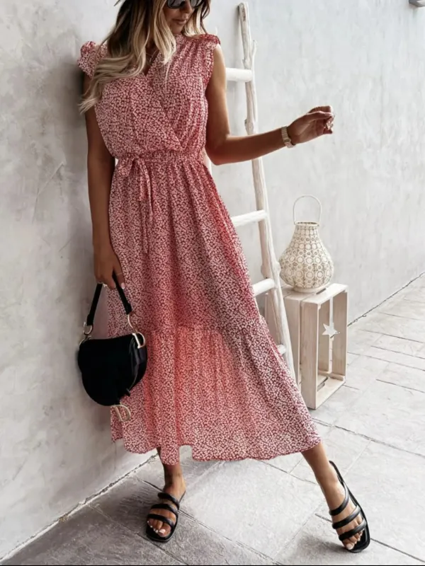 Ruffled Surplice Printed Cap Sleeve Dress sold by Charming Charlie