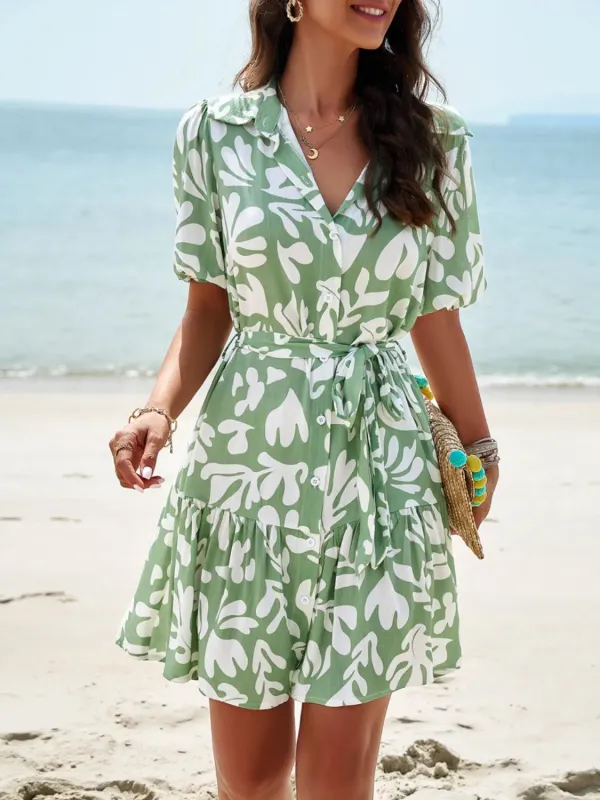 Printed Collared Neck Short Sleeve Dress sold by Charming Charlie