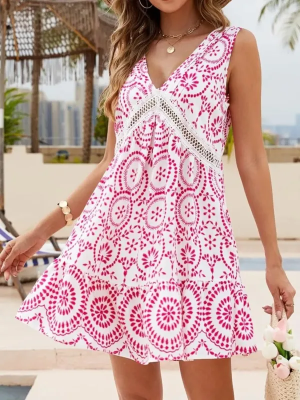 Printed V-Neck Sleeveless Mini Dress sold by Charming Charlie