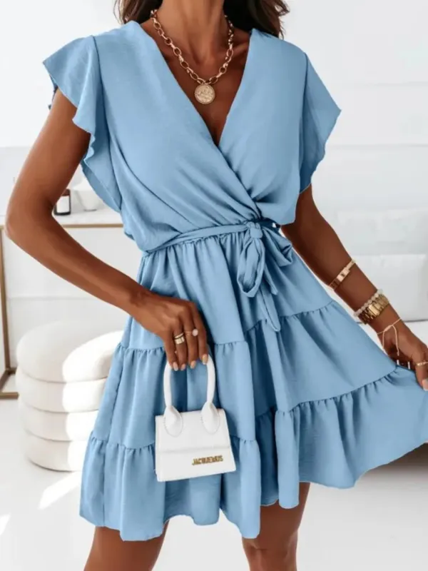 Ruffled Surplice Cap Sleeve Mini Dress sold by Charming Charlie