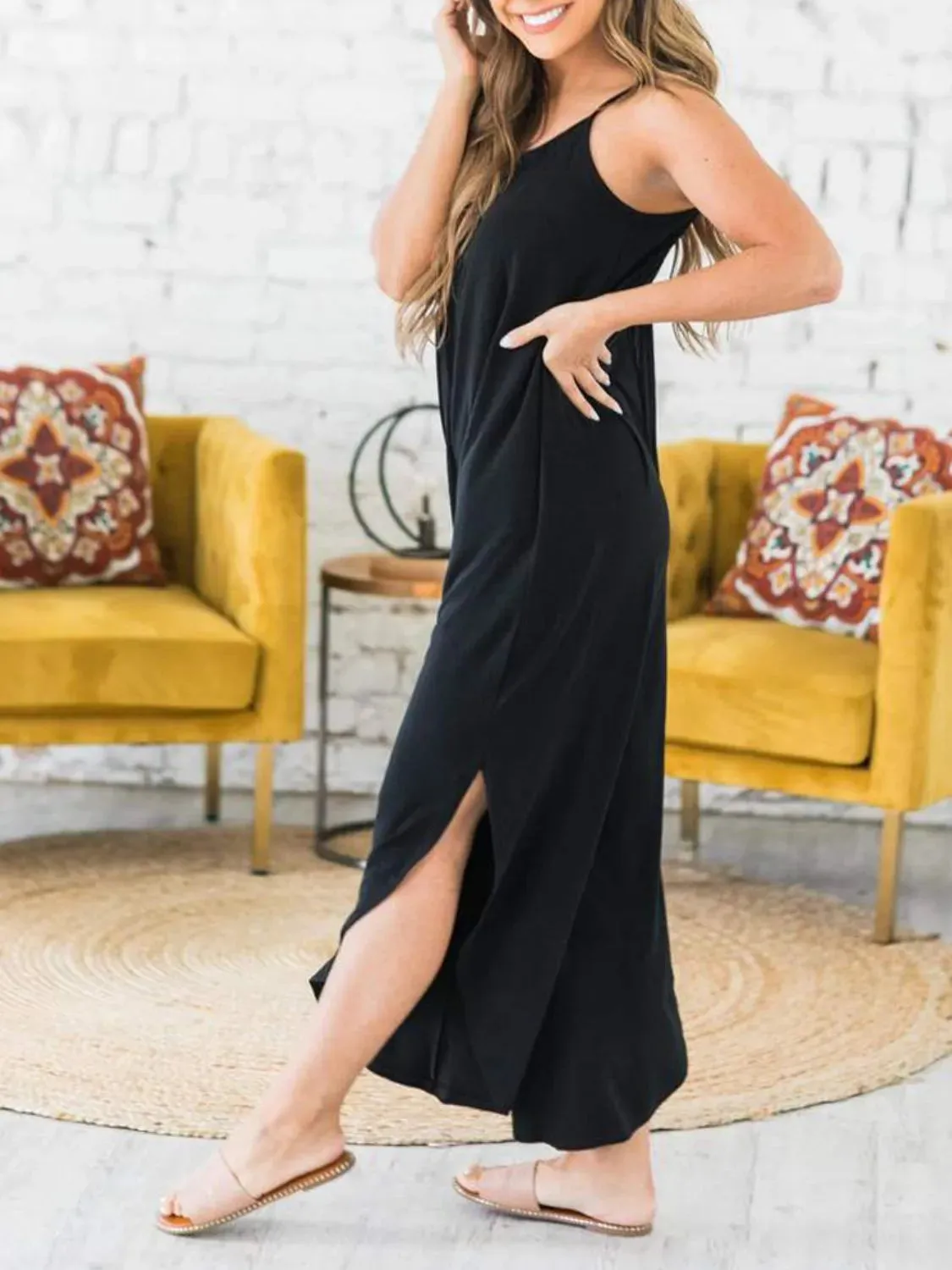 Slit Spaghetti Strap Jumpsuit with Pockets sold by Charming Charlie product image thumbnail 5
