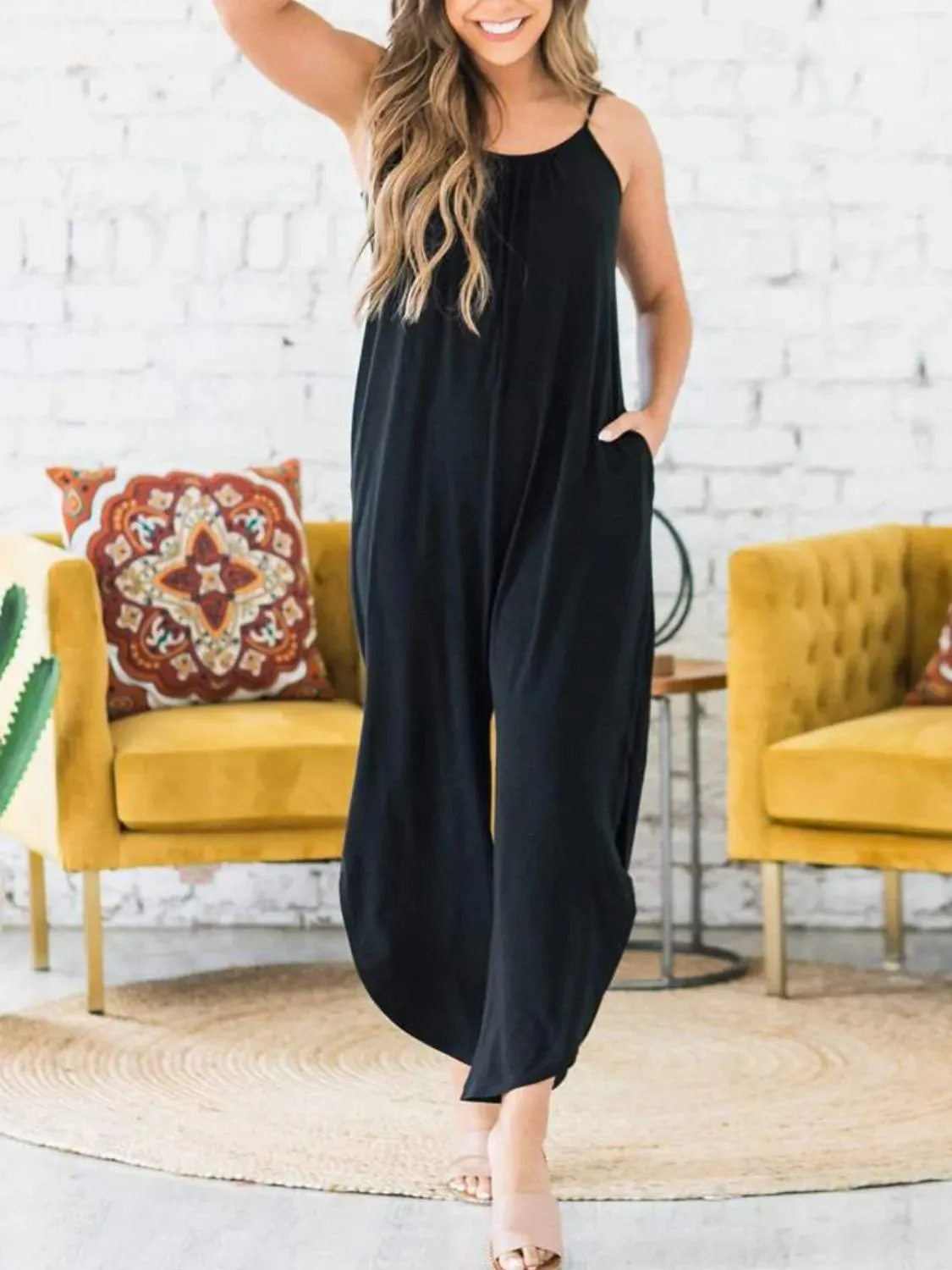 Slit Spaghetti Strap Jumpsuit with Pockets sold by Charming Charlie product image thumbnail 4