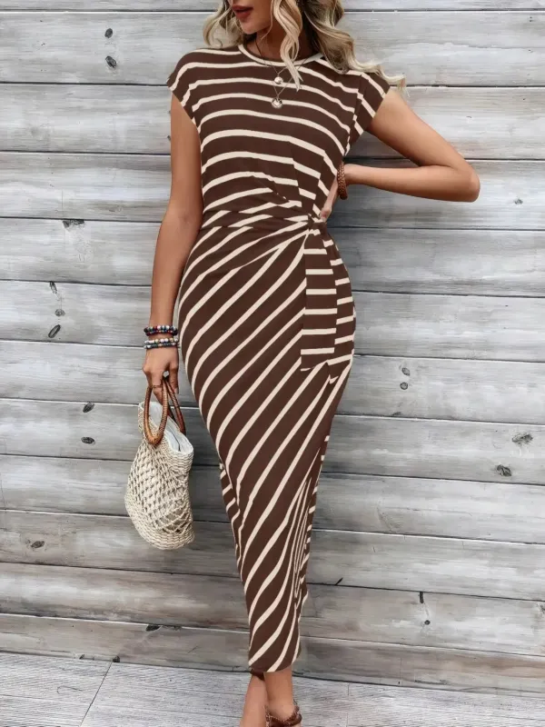 Striped Round Neck Cap Sleeve Midi Dress sold by Charming Charlie