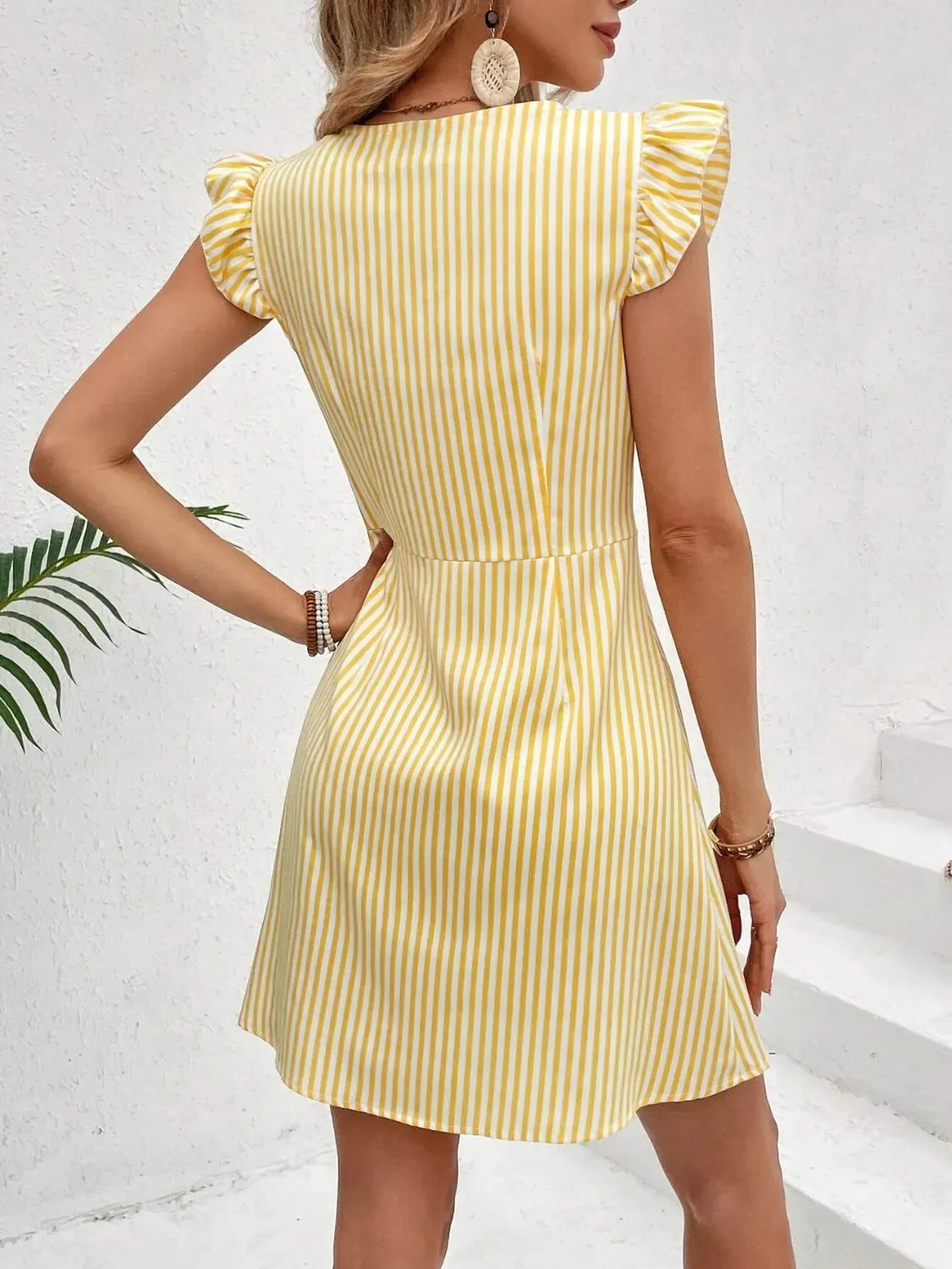 Striped Button Front Cap Sleeve Dress sold by Charming Charlie product image thumbnail 3