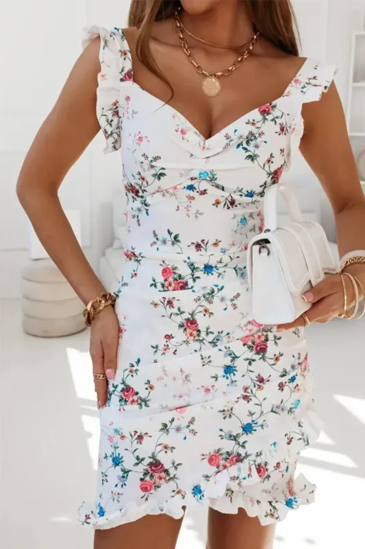 Printed Ruffled Sweetheart Neck Mini Dress sold by Charming Charlie