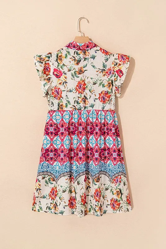 Rose Floral Ethnic Print Ruffle Mini Dress sold by Charming Charlie product image thumbnail 4