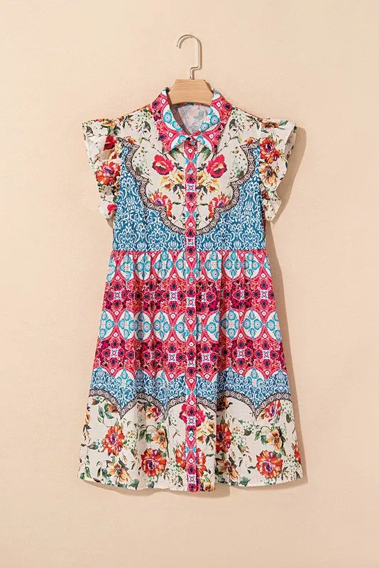 Rose Floral Ethnic Print Ruffle Mini Dress sold by Charming Charlie product image thumbnail 3