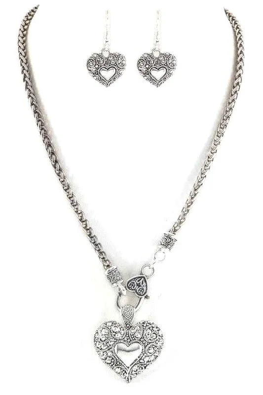 Ornate Heart Pendant Necklace Set sold by Charming Charlie