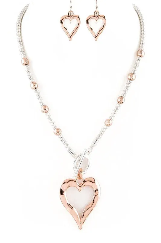 Metal Heart Pendant 2 Tone Necklace Set sold by Charming Charlie