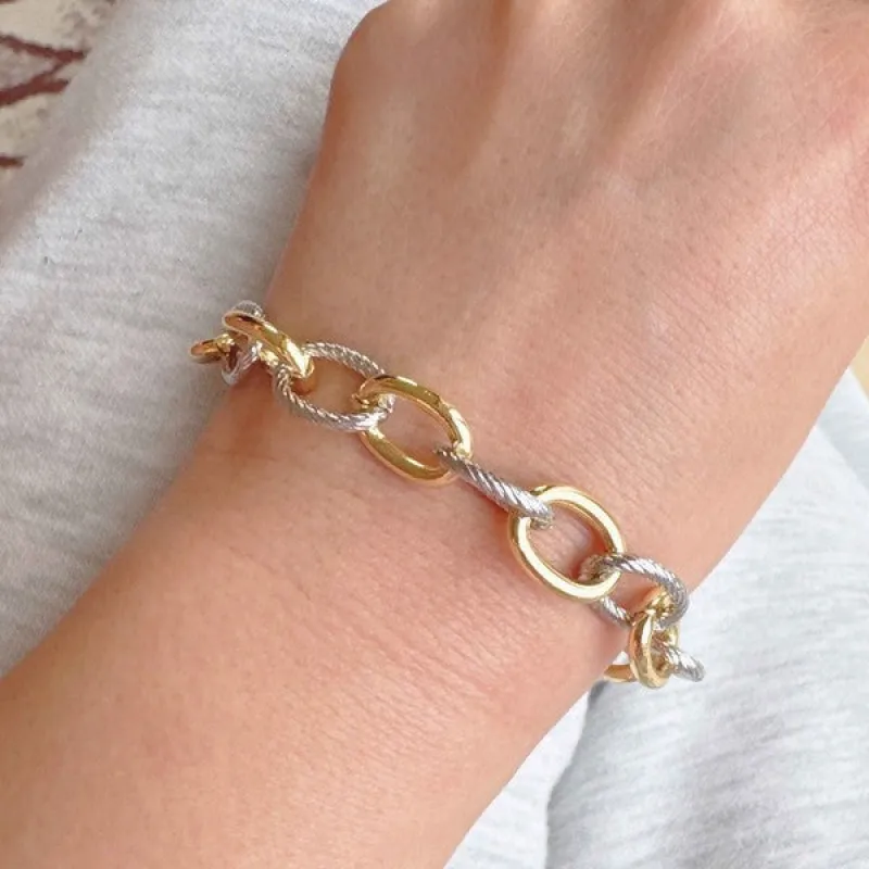 Cabled Texture Two Tone Chain Bracelet made by Charming Charlie