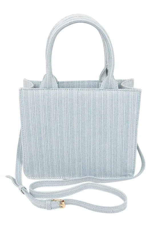 Stripy Denim Top Handle Convertible Small Tote sold by Charming Charlie