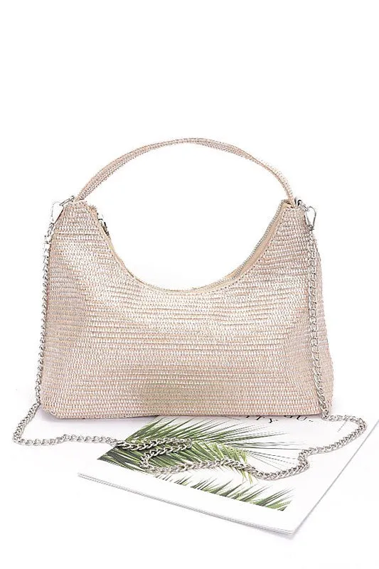 Metallic Straw Top Handle Shoulder Bag sold by Charming Charlie