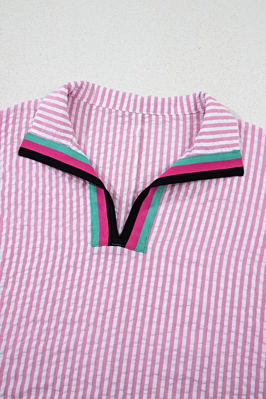 Cotton V neck Pink Striped Dolman Sleeve Blouse sold by Charming Charlie product image thumbnail 5