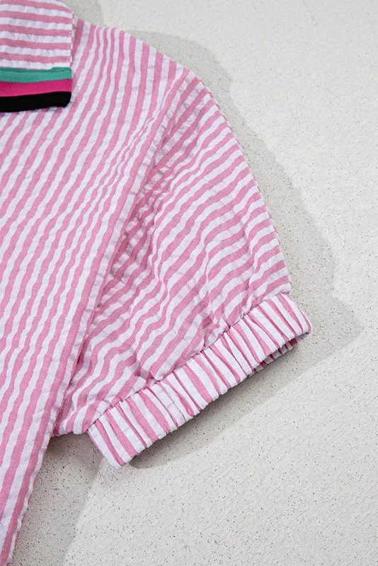 Cotton V neck Pink Striped Dolman Sleeve Blouse sold by Charming Charlie product image thumbnail 4