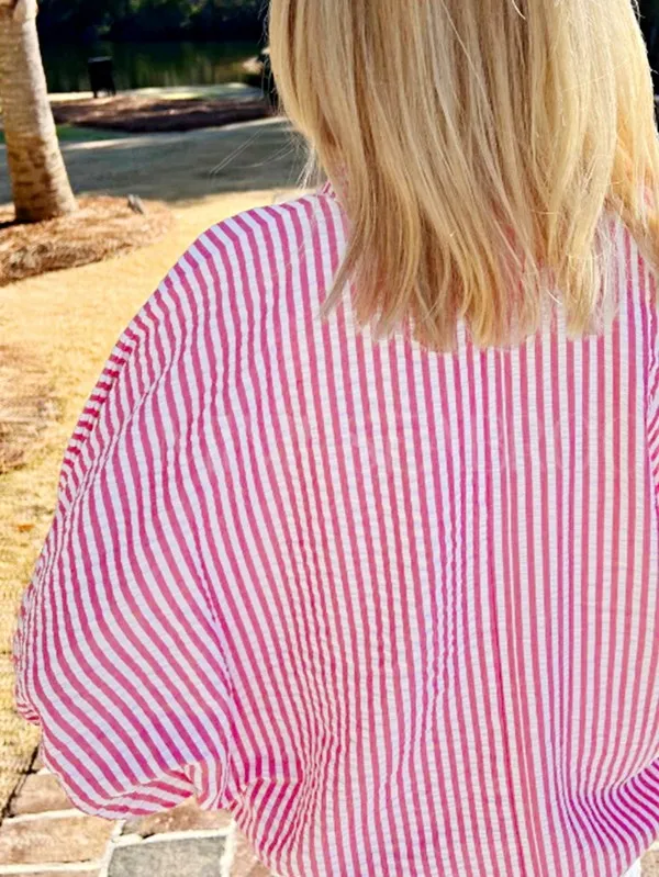 Cotton V neck Pink Striped Dolman Sleeve Blouse sold by Charming Charlie product image thumbnail 2