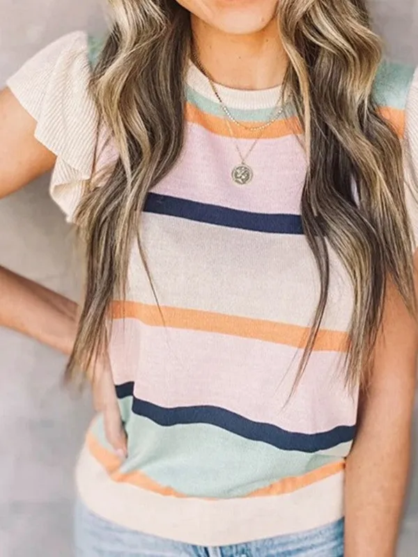 Striped Colorblock Flutter Sleeve Knit Top sold by Charming Charlie