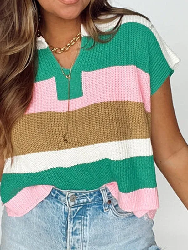 Cotton Colorblock Notch V Neck Knit T Shirt sold by Charming Charlie product image thumbnail 2