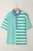Green Stripe Color Collar Half Buttons T Shirt Top sold by Charming Charlie