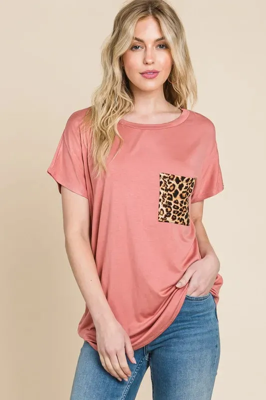 BOMBOM Leopard Chest Pocket Tee sold by Charming Charlie product image thumbnail 2
