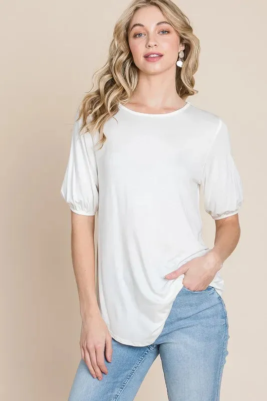 BOMBOM Round Neck Puff Sleeve T-Shirt sold by Charming Charlie