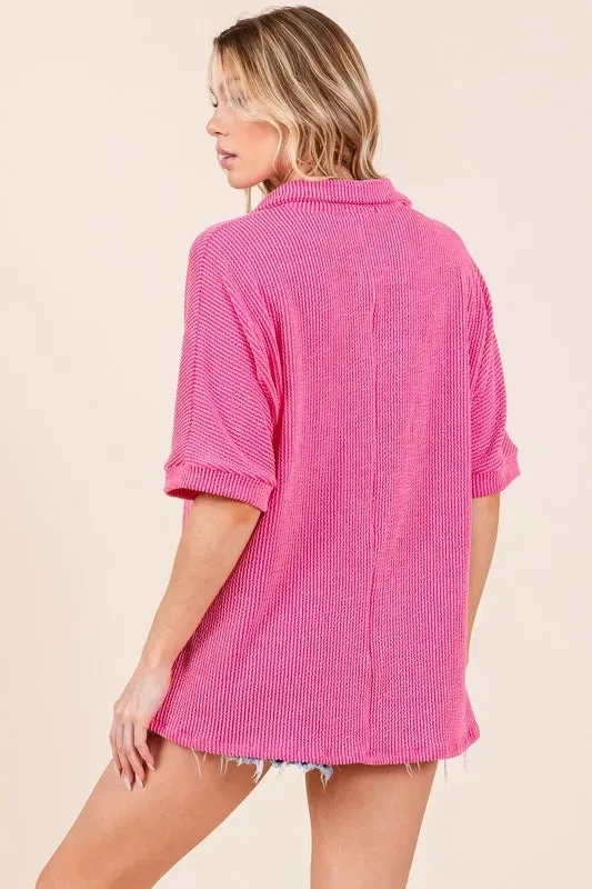 BOMBOM Ribbed Collared Neck Top sold by Charming Charlie product image thumbnail 4