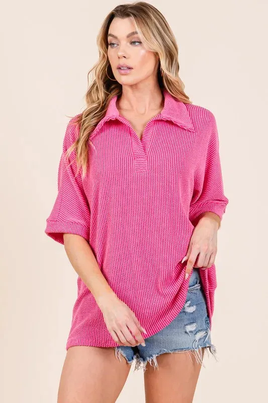BOMBOM Ribbed Collared Neck Top sold by Charming Charlie product image thumbnail 2